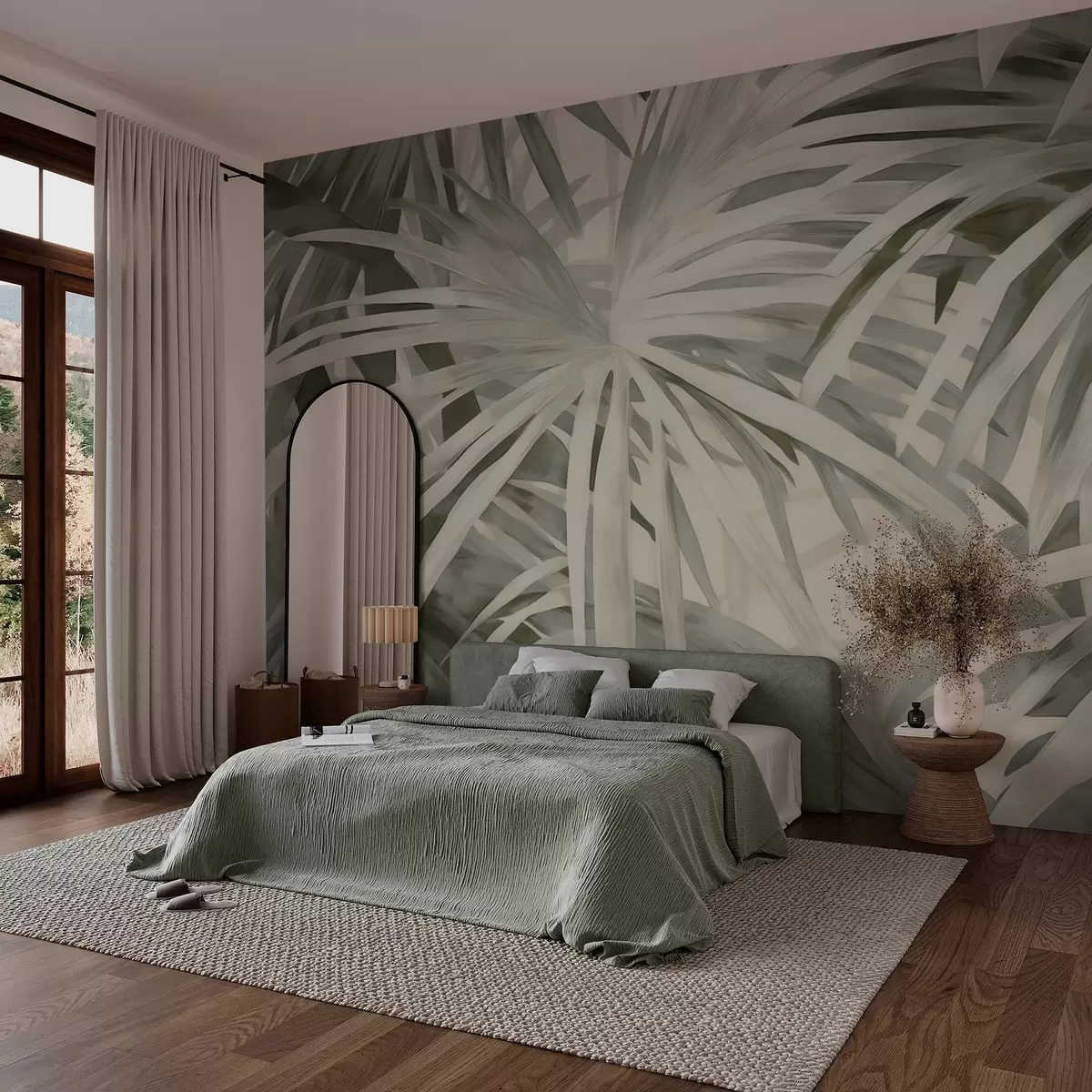 murales de pared Pintura imitación hojas tropicales w03413
