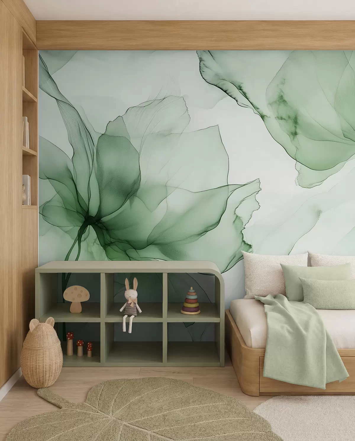 murales de pared Flores en verde esmeralda w03406