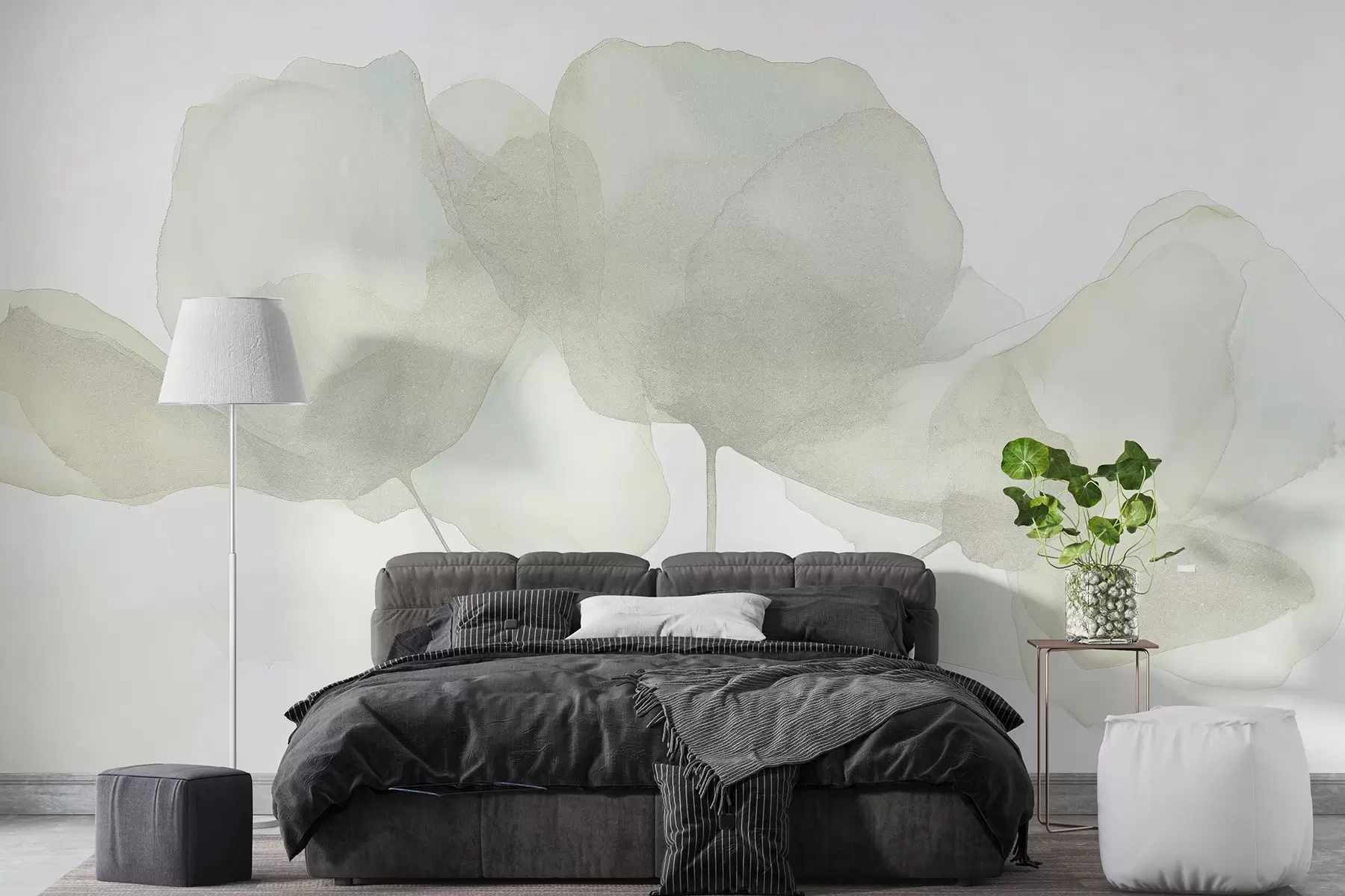 murales de pared Hermosas flores, pastel suave, minimalismo, natural, rústico, beige y verde w03407