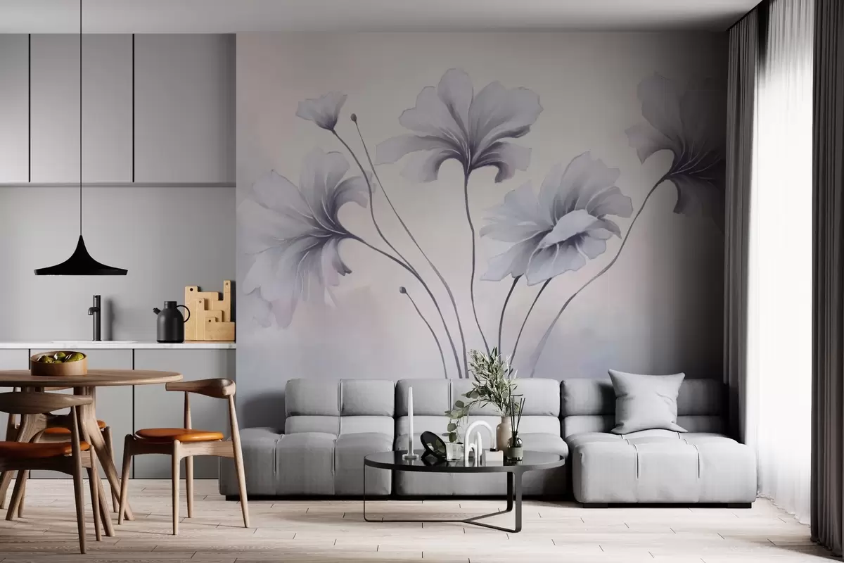 murales de pared Flores de moda sobre fondo de niebla w03438