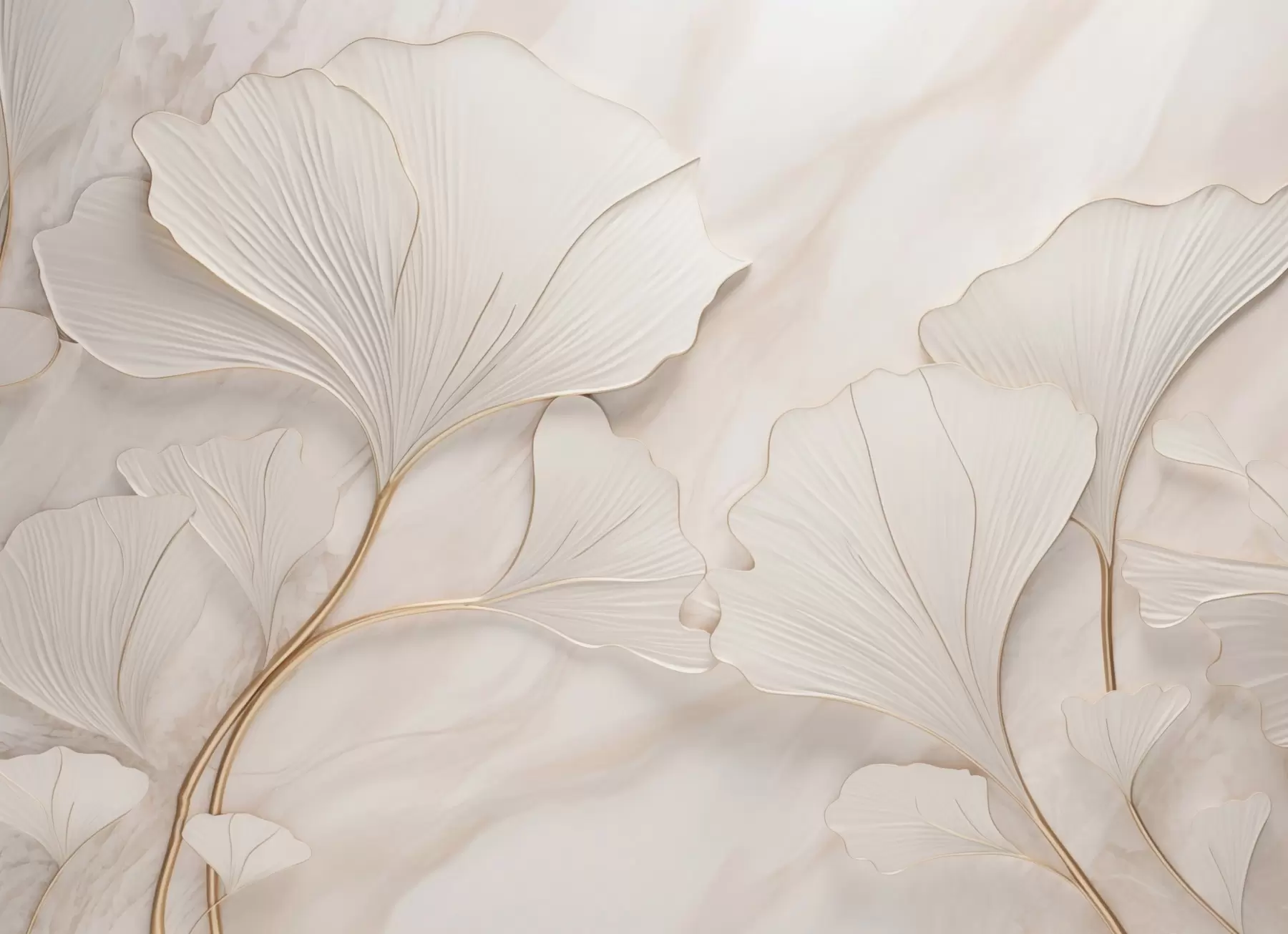 murales de pared Hojas pastel sobre fondo de mármol en tonos beige w03440v1