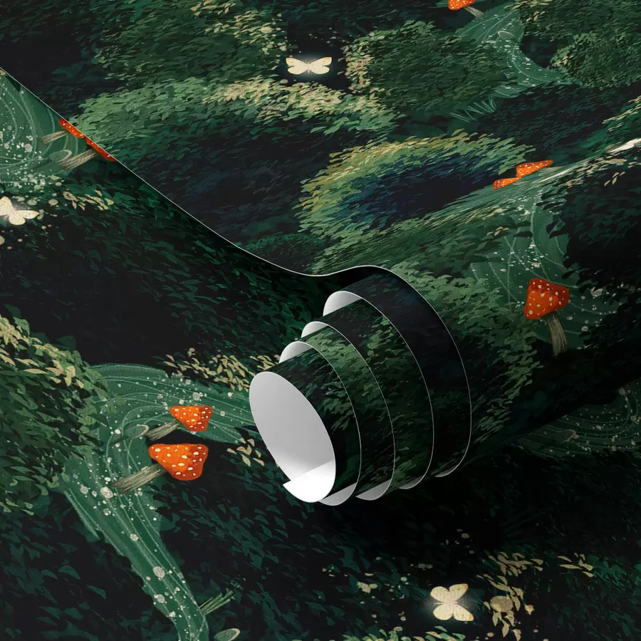 murales de pared Frondosas copas de árboles y setas de colores a00087