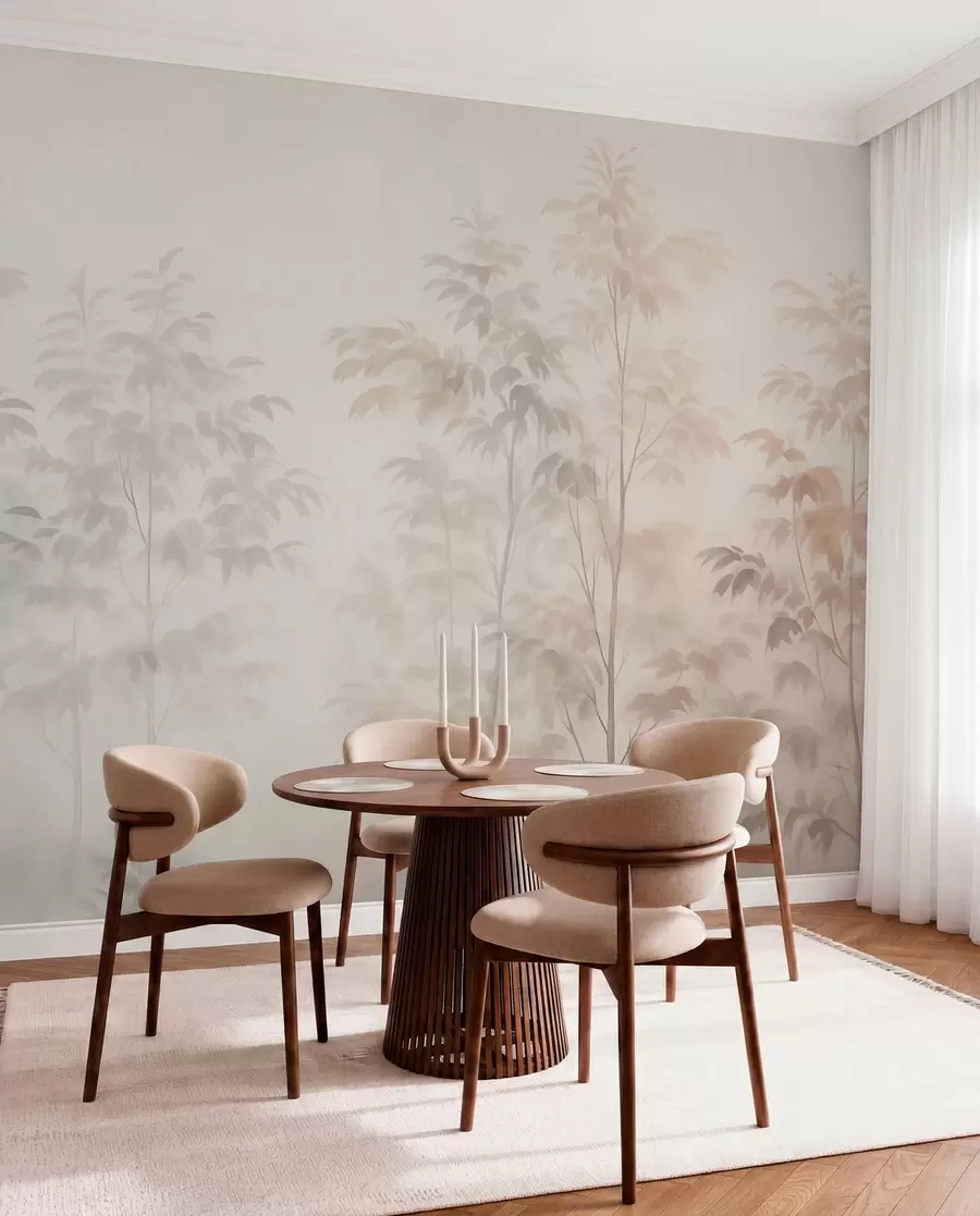 murales de pared Árboles imitación acuarela colores cálidos w03474