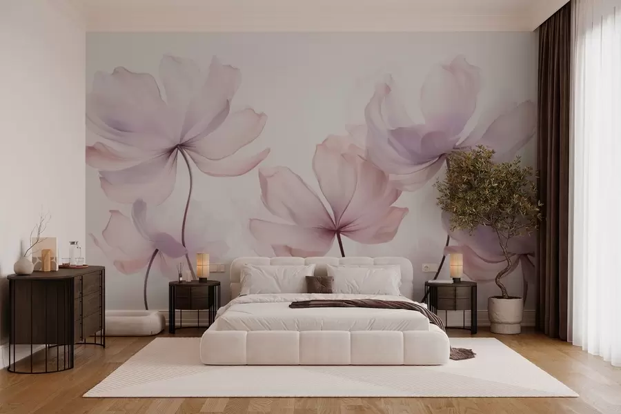 murales de pared Flores en tonos rosa suave w03521
