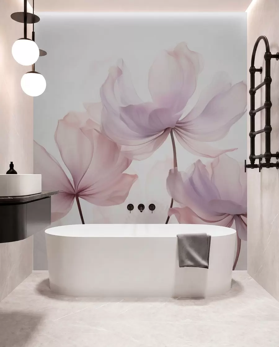 murales de pared Flores en tonos rosa suave w03521