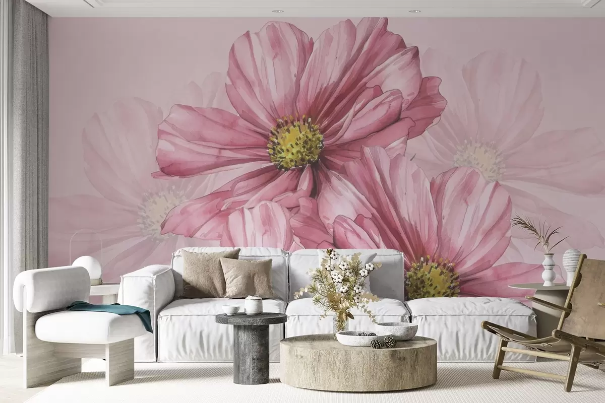 murales de pared Grandes flores rosas w03481