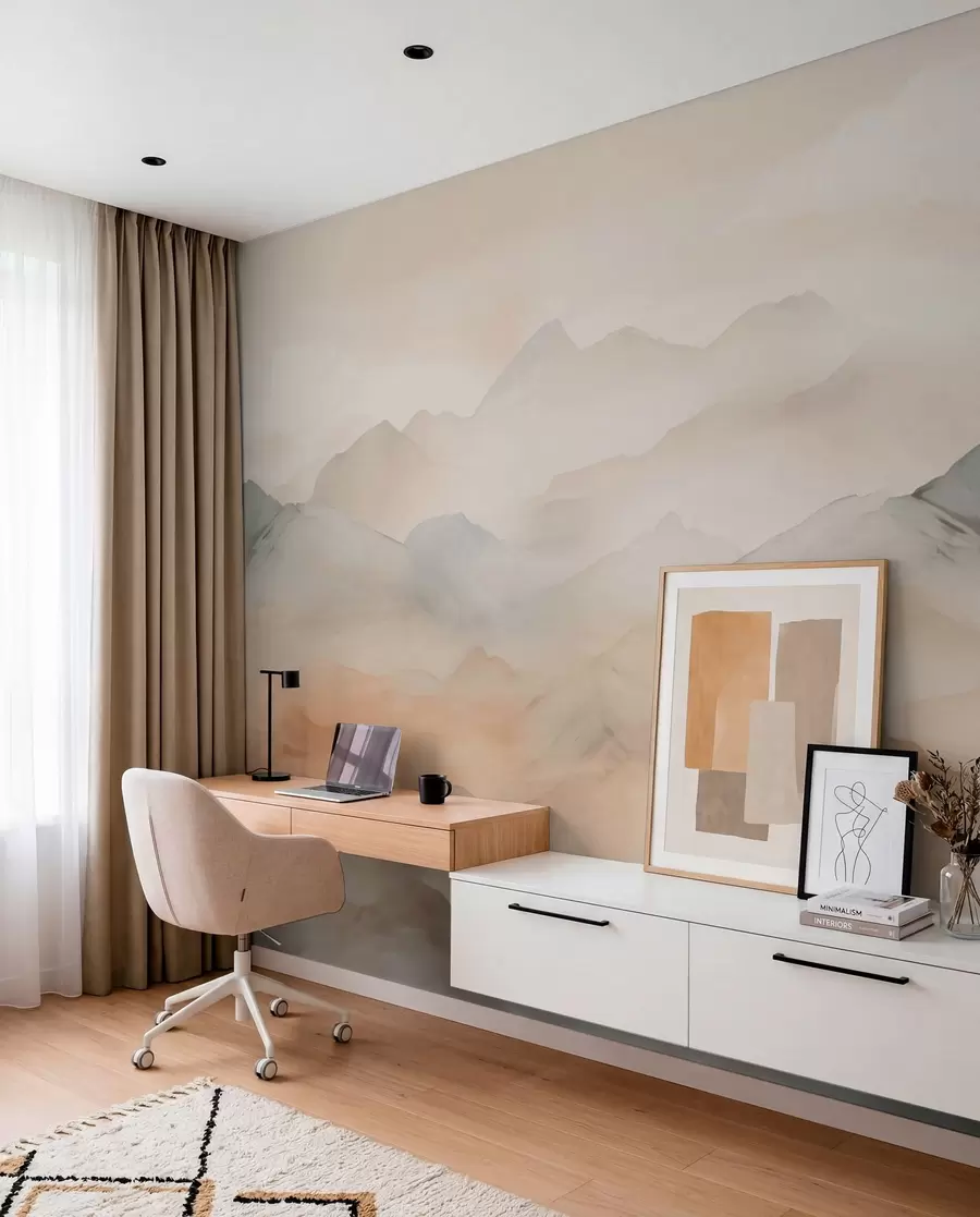 murales de pared Montañas brumosas de colores suaves w03535