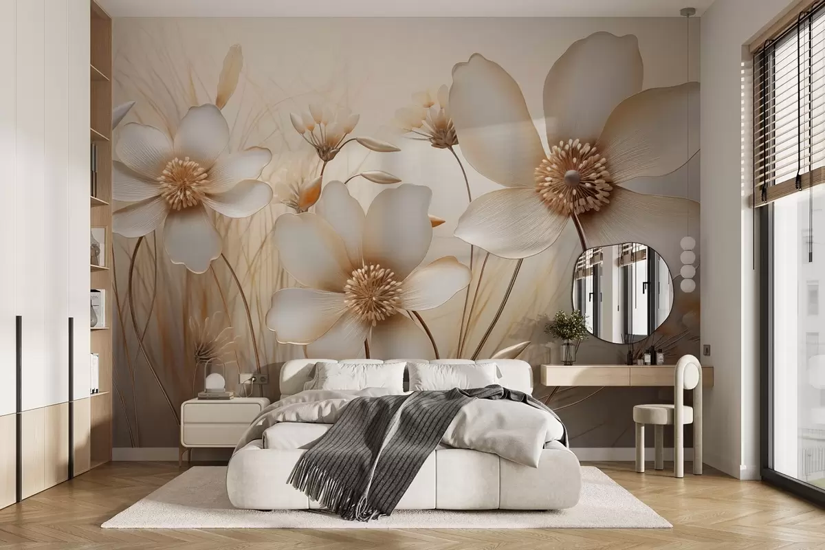 murales de pared Arte floral en tonos beige w08935