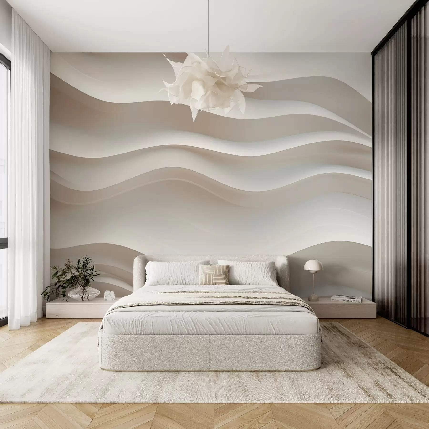 murales de pared ondas blancas y grises en 3D w08939
