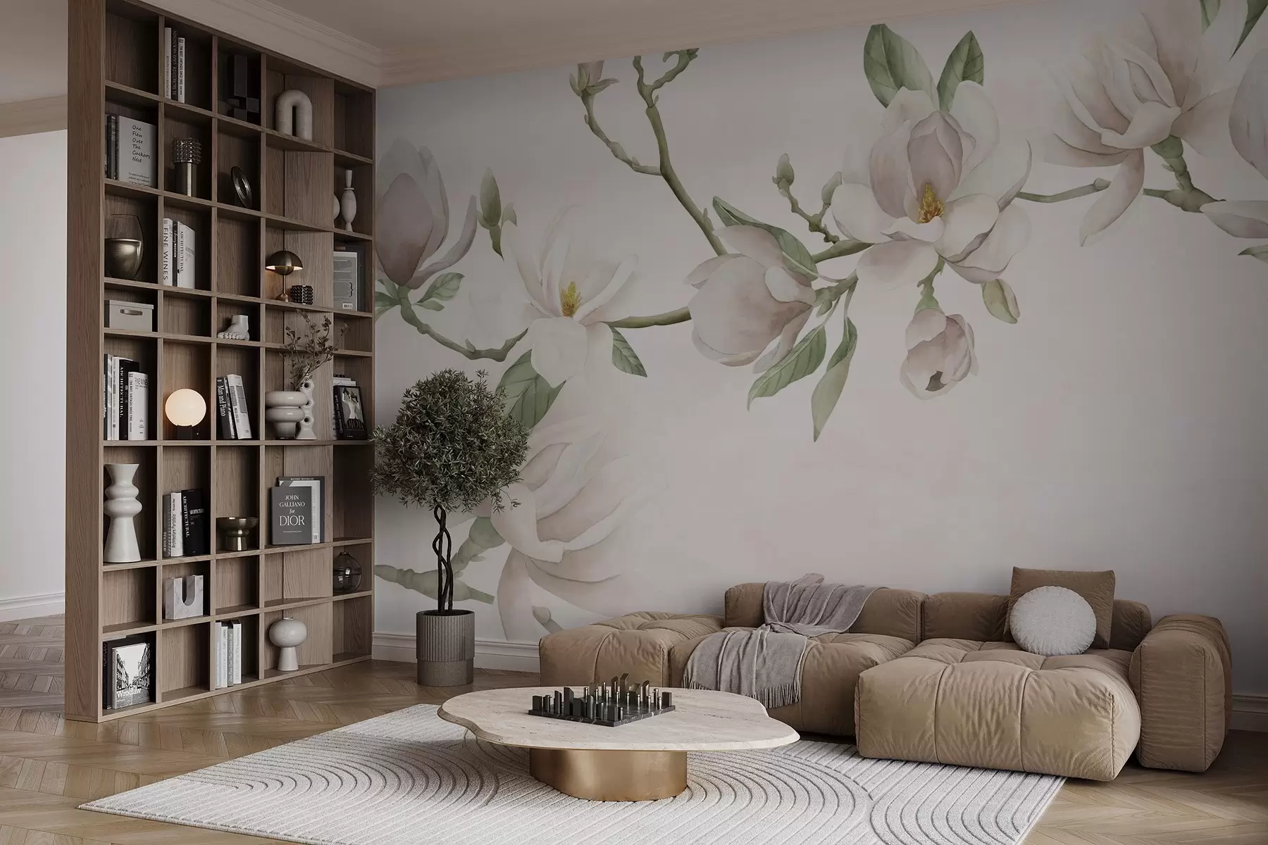 murales de pared Ramas de magnolia en flor en suaves tonos pastel w03542v1