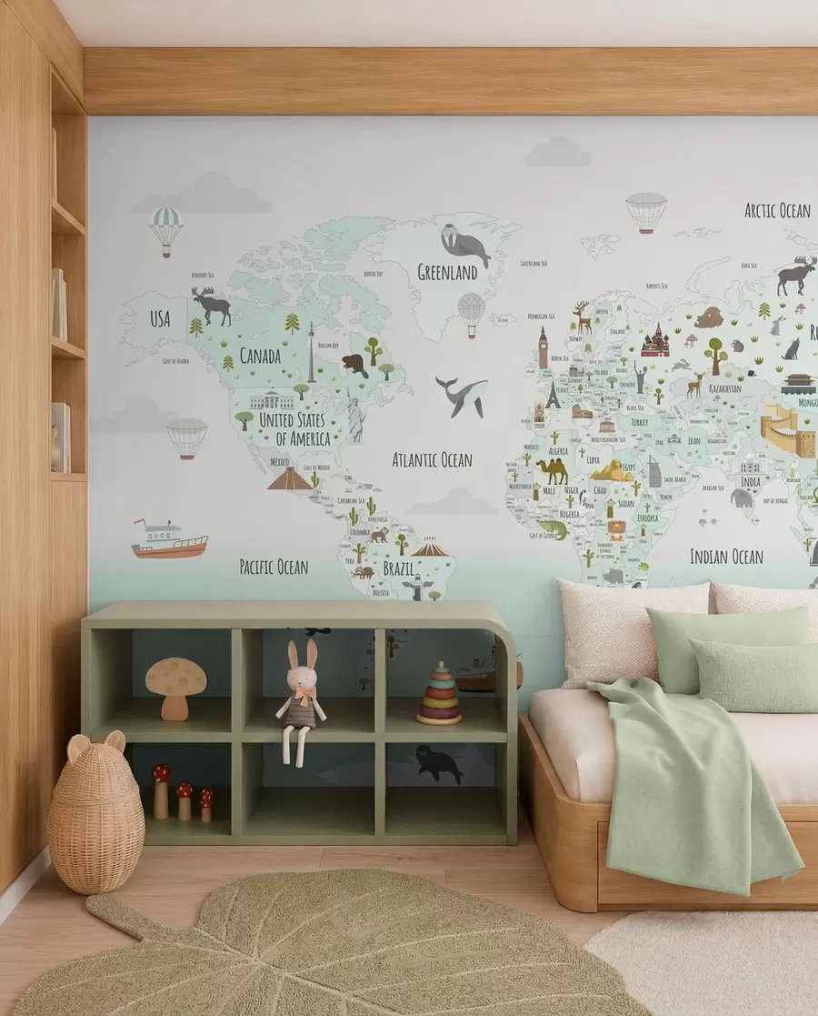 murales de pared Atlas de maravillas en menta w03410v2