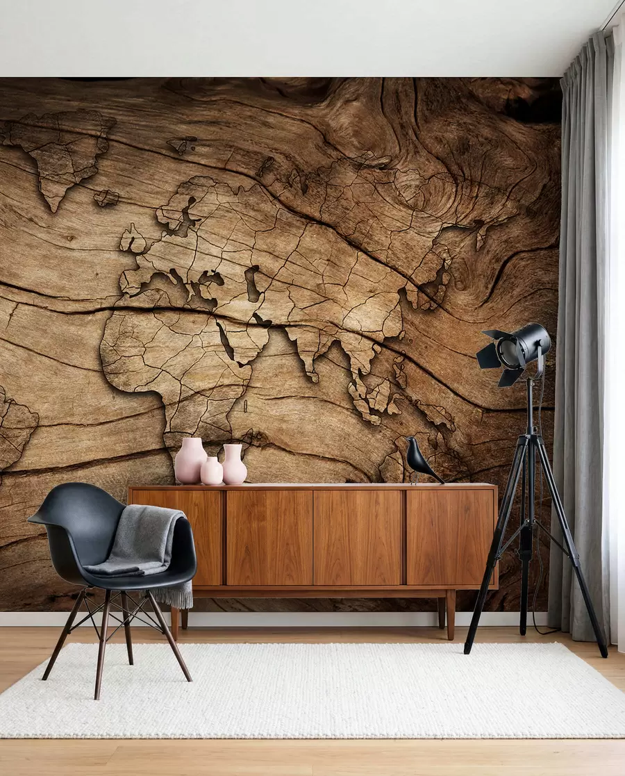 murales de pared Mapamundi en vetas de madera u53146