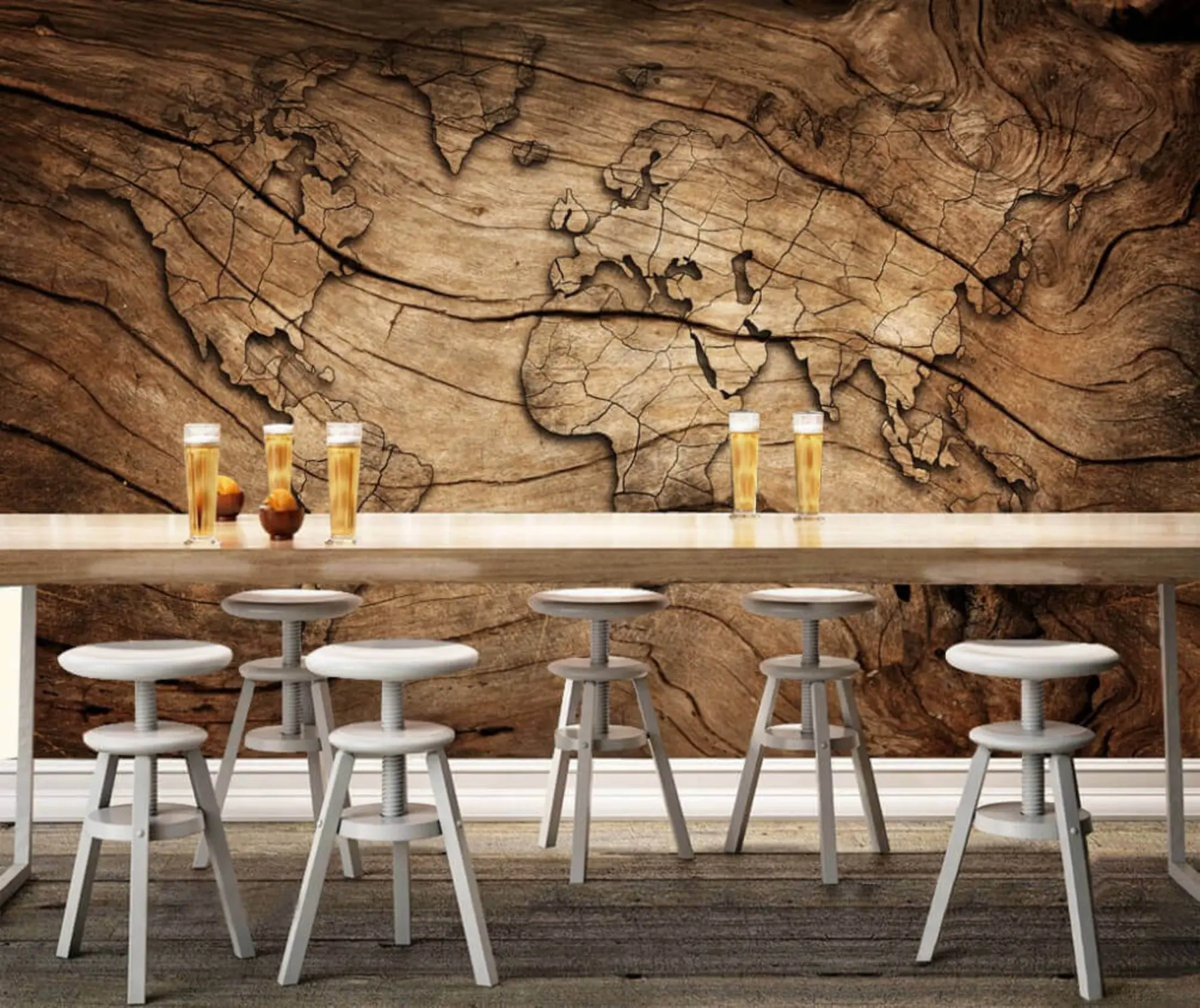 murales de pared mapamundi en madera u53146