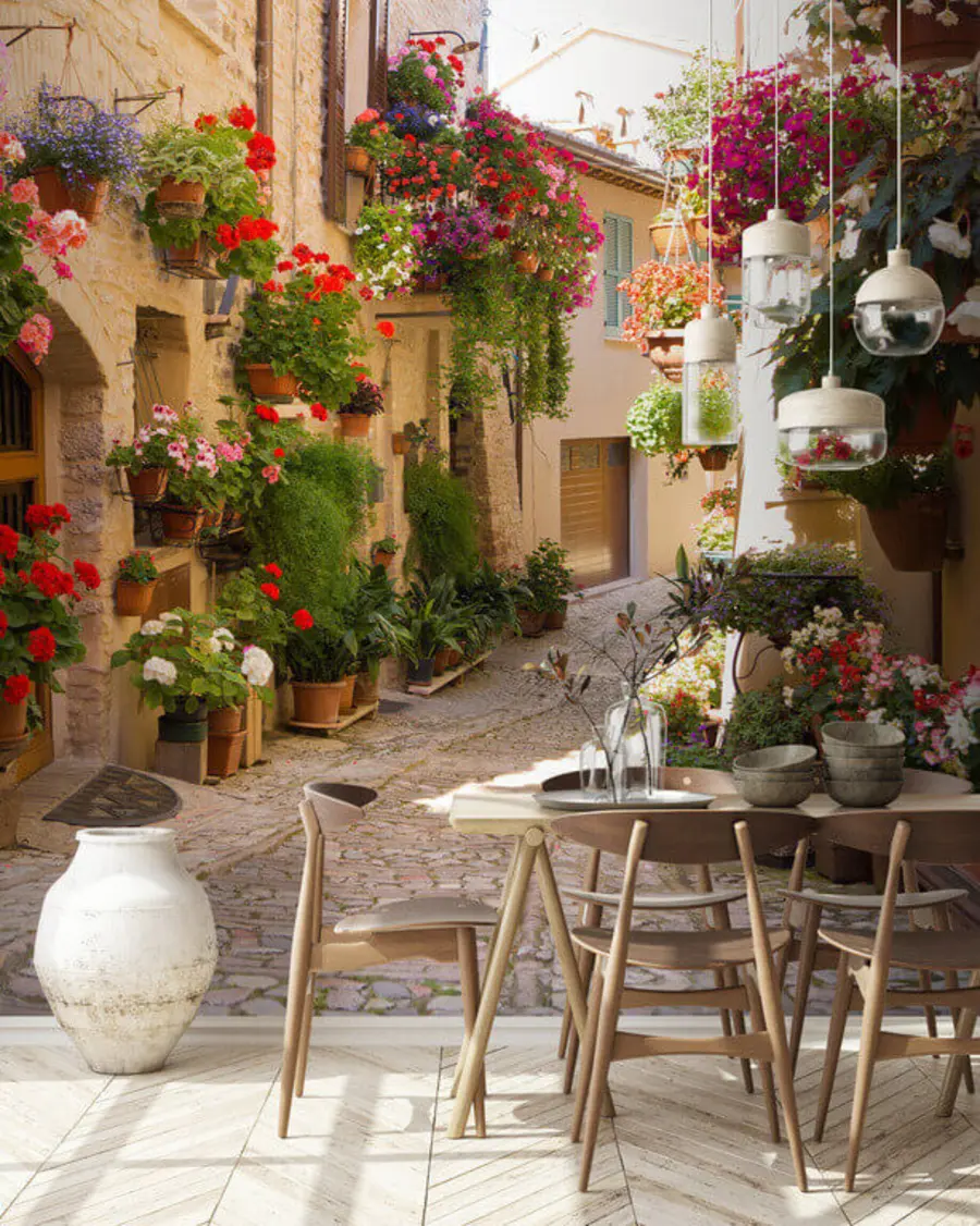 murales de pared calle italiana, flores u57180