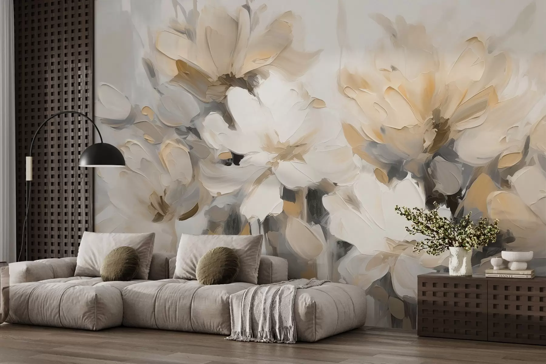 murales de pared Flores abstractas al óleo en tonos suaves w03575v1
