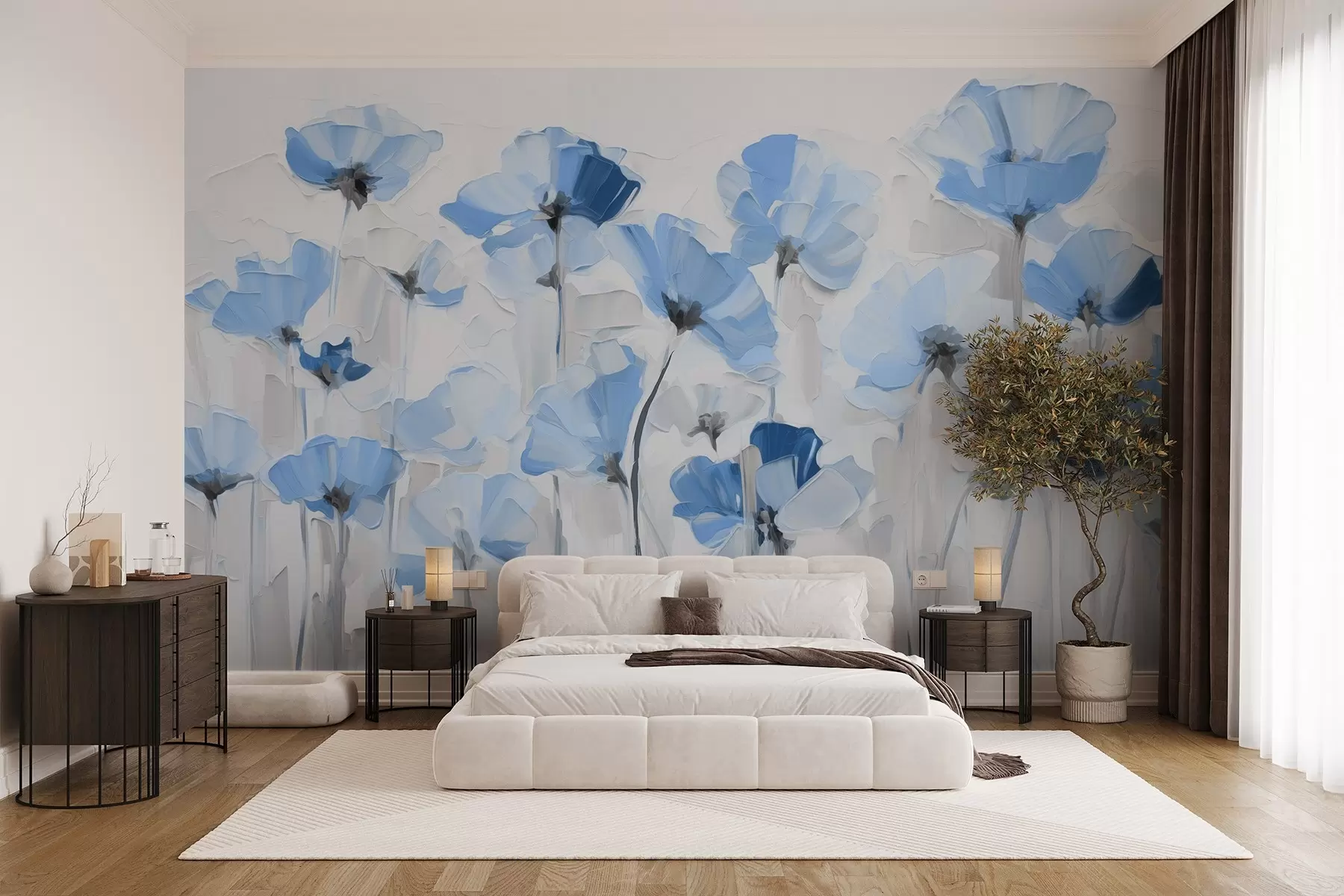 murales de pared Flores abstractas al óleo con grandes pinceladas w03577v2