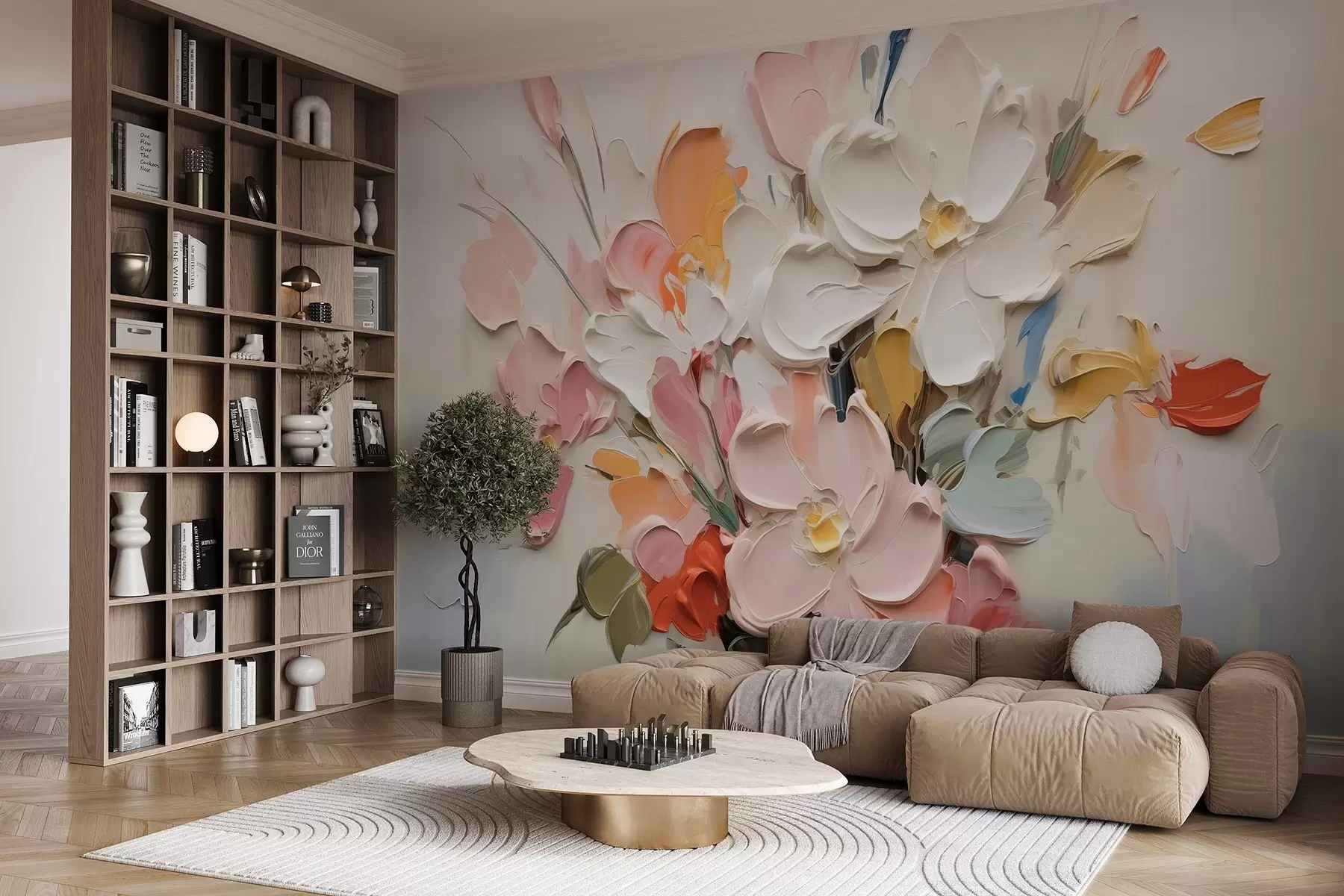 murales de pared Flores volumétricas abstractas al óleo w03582