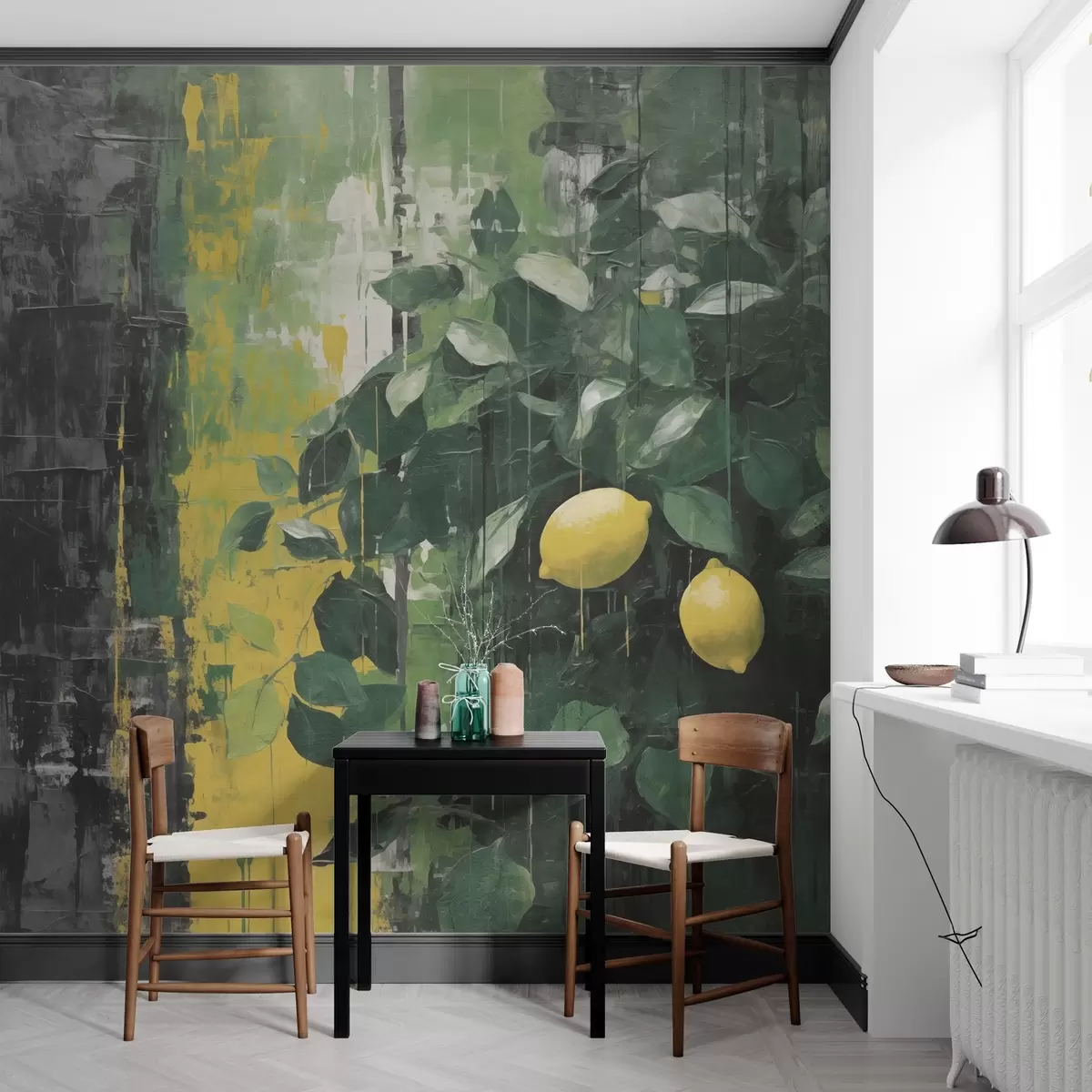 murales de pared Limones sobre fondo contrastado en estilo grunge w03601