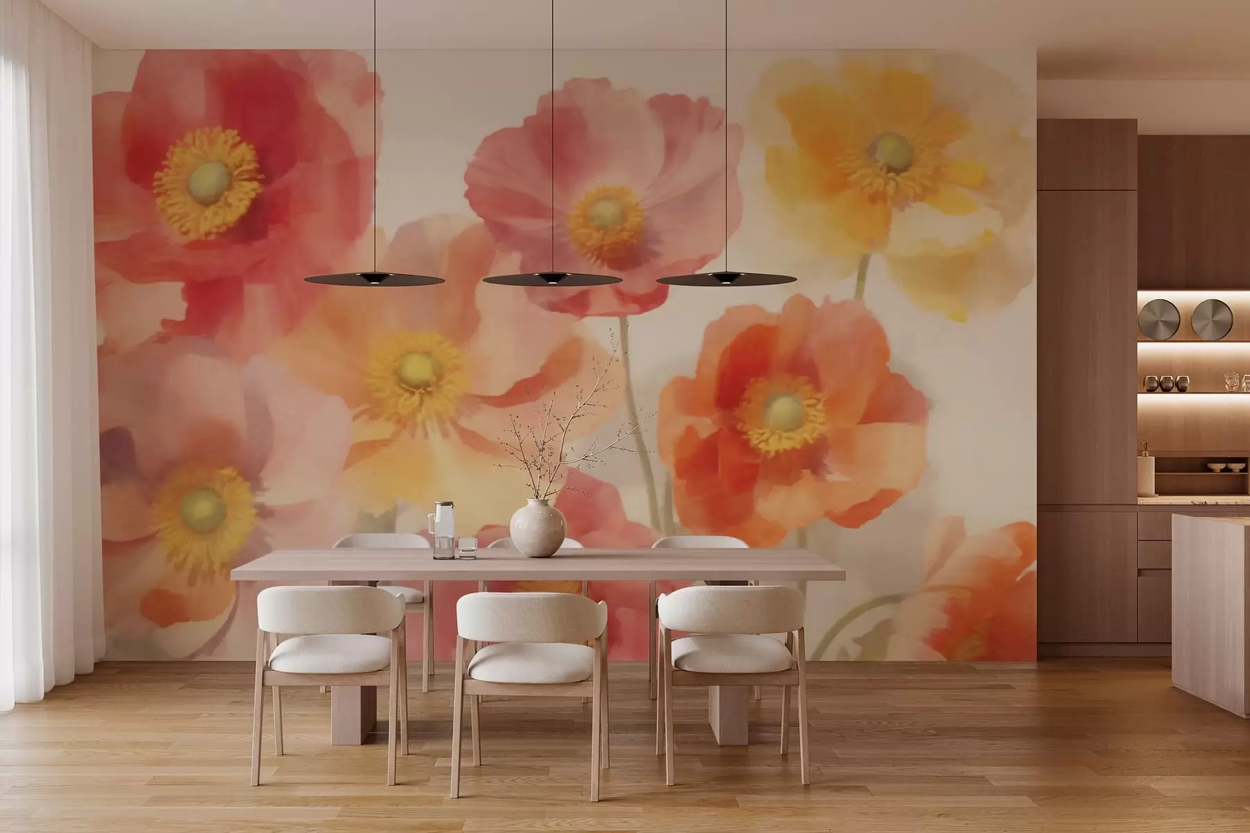 murales de pared Coloridas flores de amapola w03639