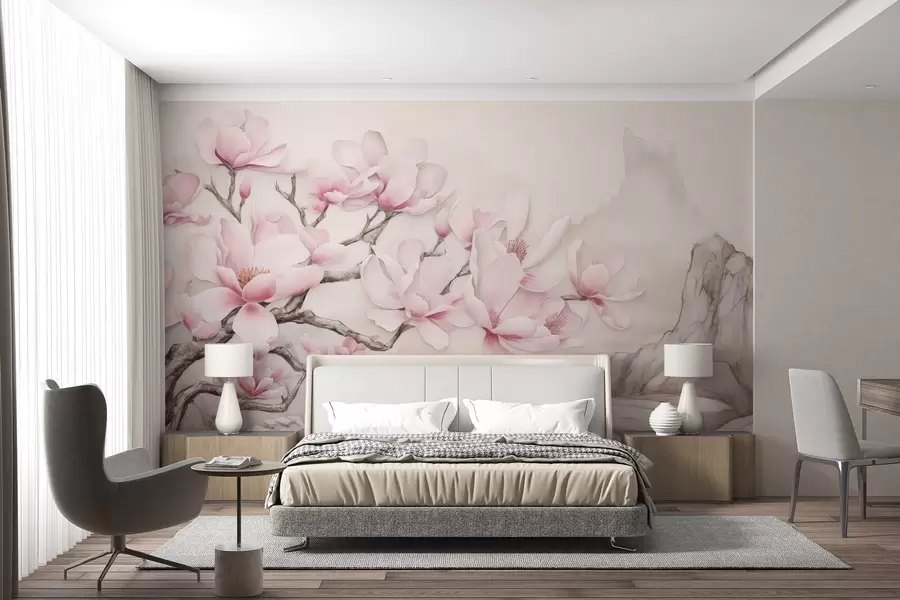 murales de pared Acuarela rama de magnolia sobre una roca w03655