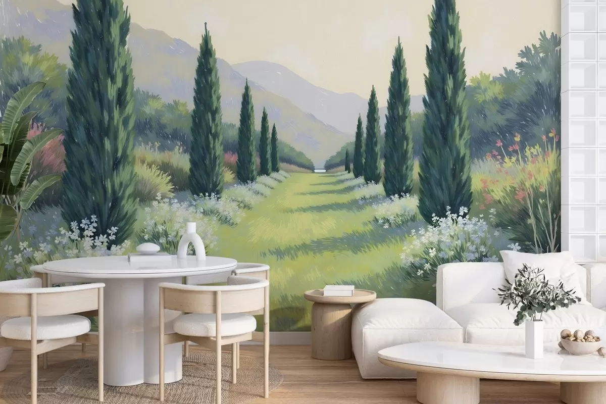 murales de pared Jardín pintado al óleo w03662