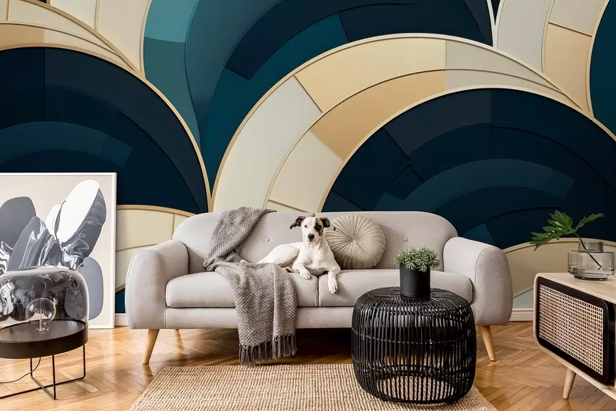 murales de pared Figuras abstractas azul-amarillo w08991