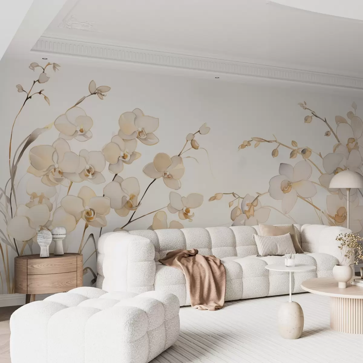 murales de pared Orquídeas beige creciendo a los lados en el agua en estilo acuarela w08998
