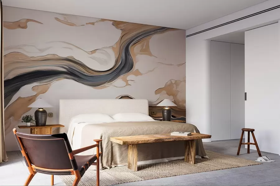 murales de pared Rayas marrón-gris en forma de ondas w09001