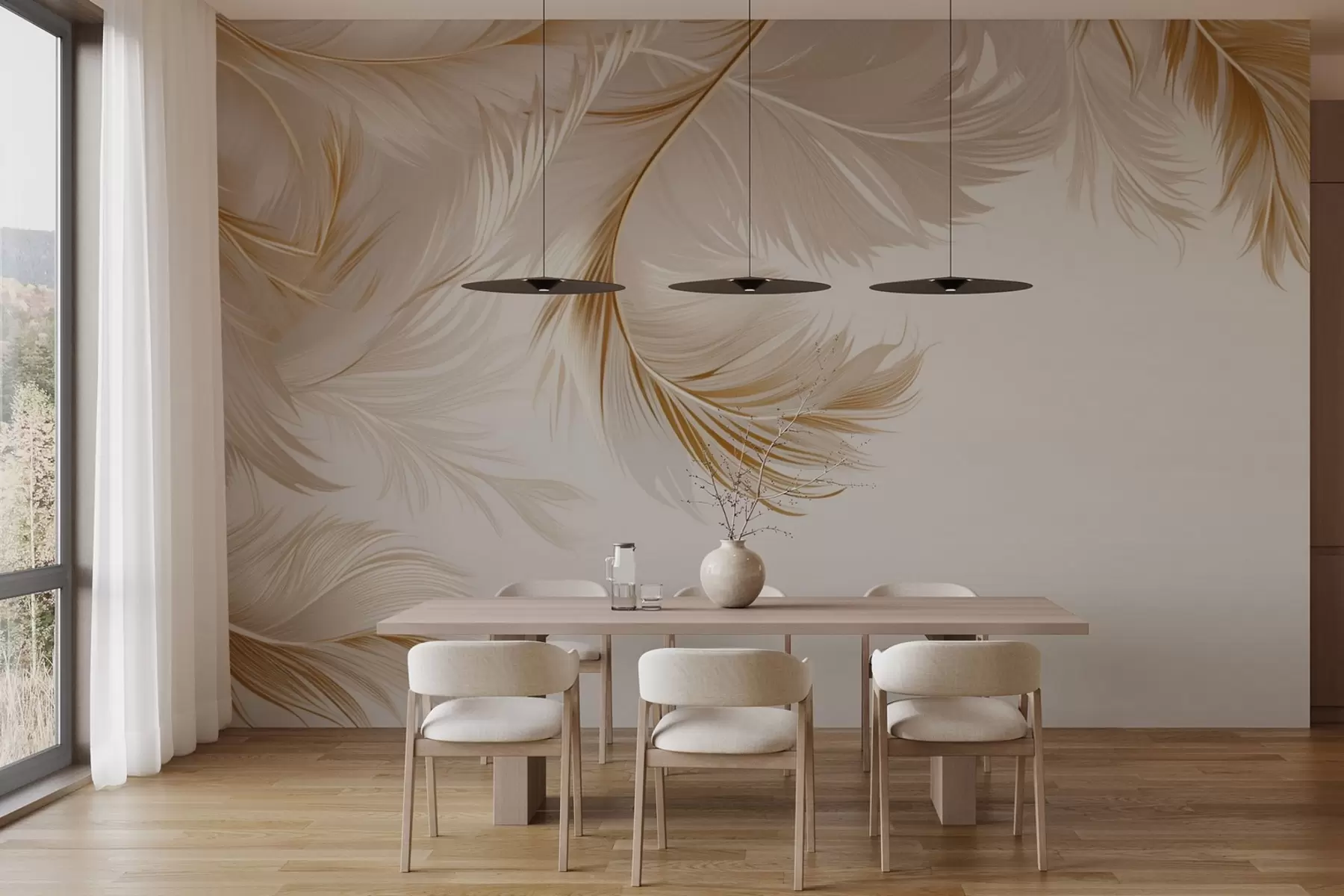 murales de pared Delicadas plumas colgando w03696