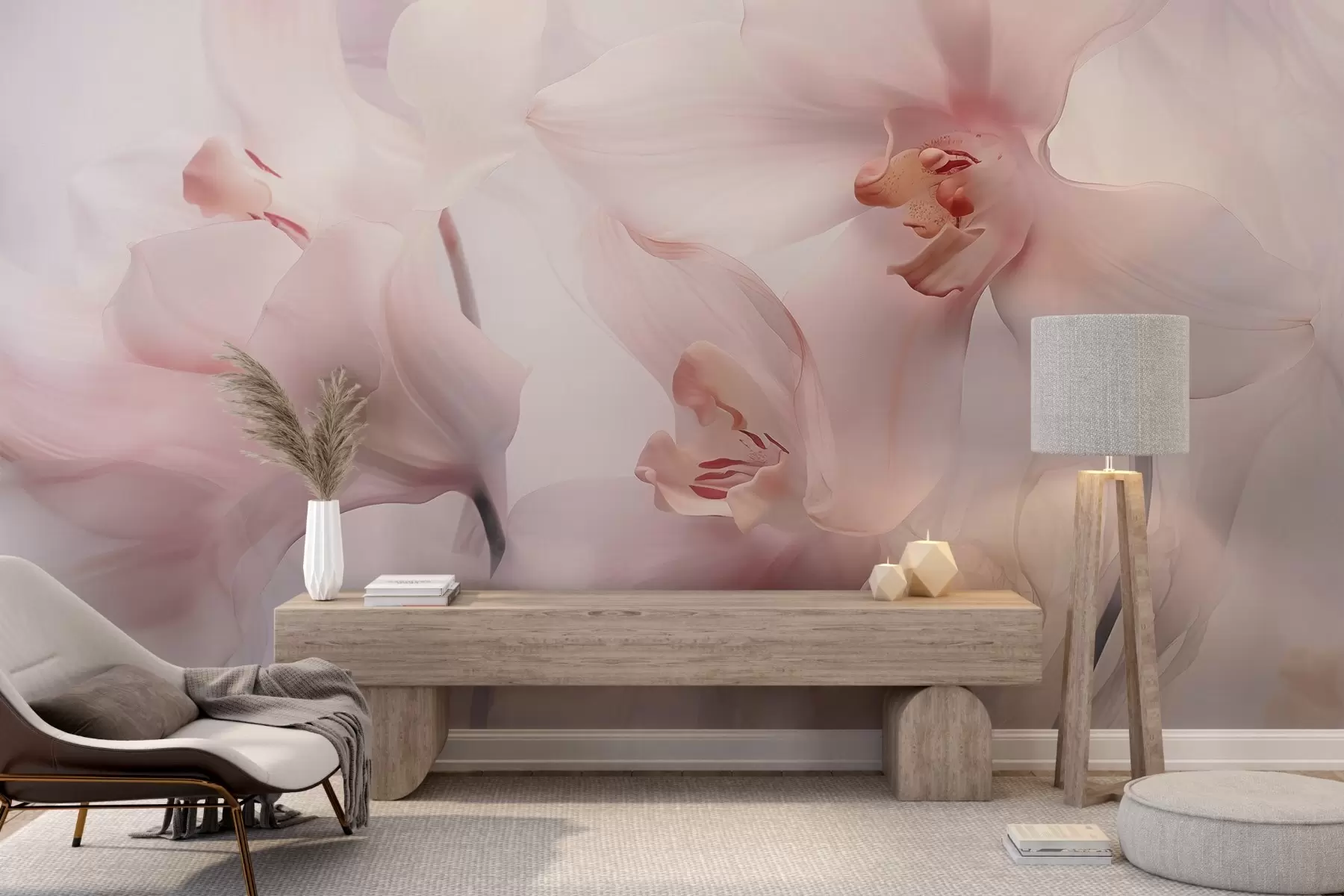 murales de pared Orchid Tenderness,Orquídeas, pétalos, líneas suaves, efecto difuminado w03781