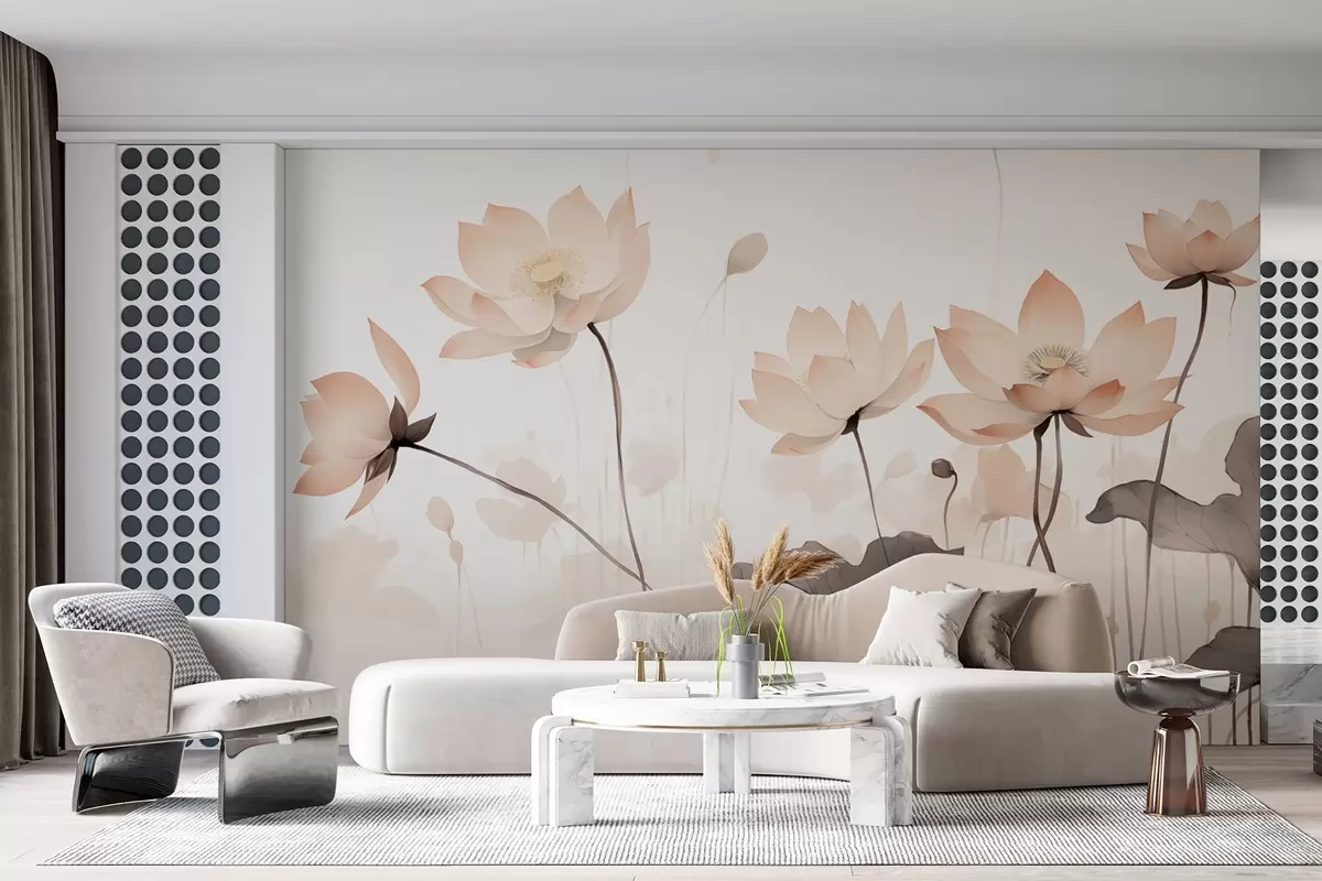 murales de pared Nenúfares en delicados tonos claros en estilo acuarela w09035