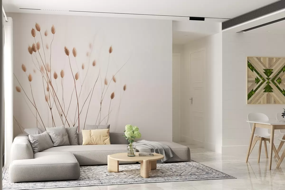 murales de pared Ramas minimalistas con espiguillas sobre fondo blanco w03805