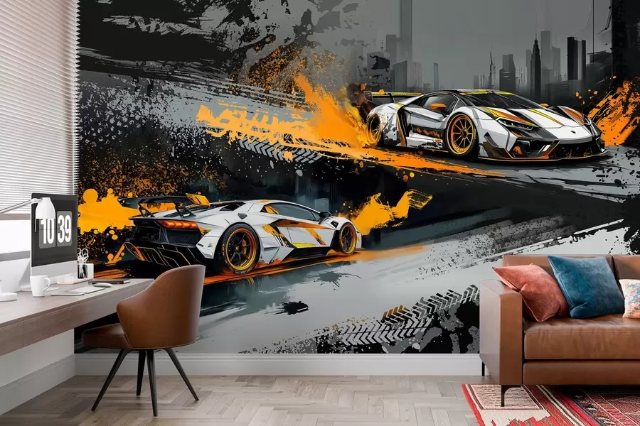murales de pared estilo grange duro, expresivo, coches deportivos dinámicos w03721