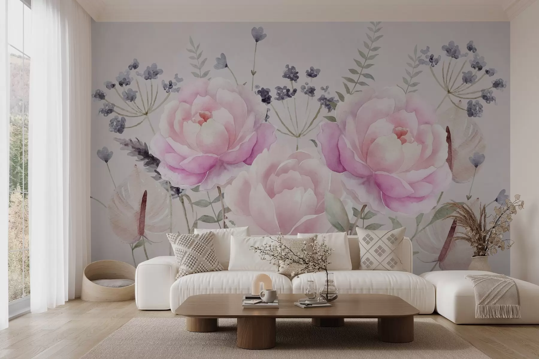 murales de pared Flores y plantas en estilo acuarela w03862