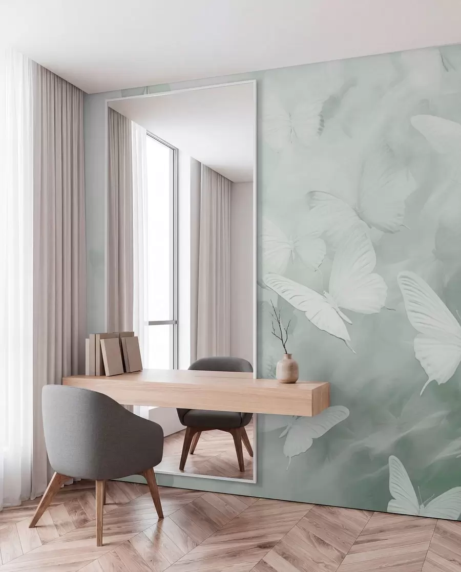 murales de pared Mariposas, tonos verdes w03841v2