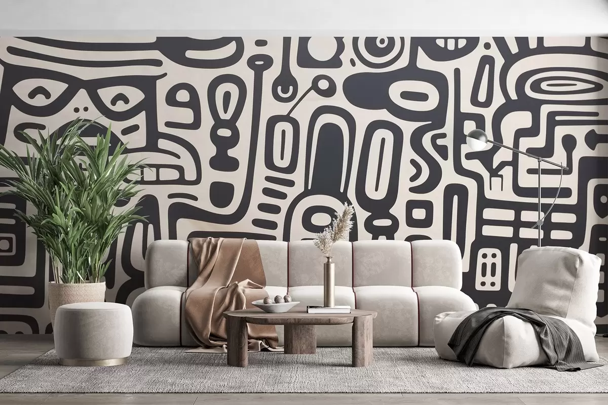 murales de pared Graffiti gris sobre fondo beige w03834