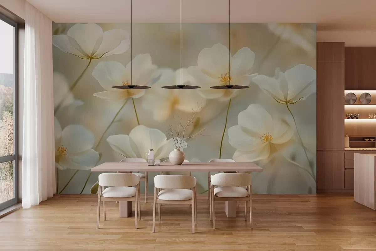 murales de pared flores blancas matutinas w03766