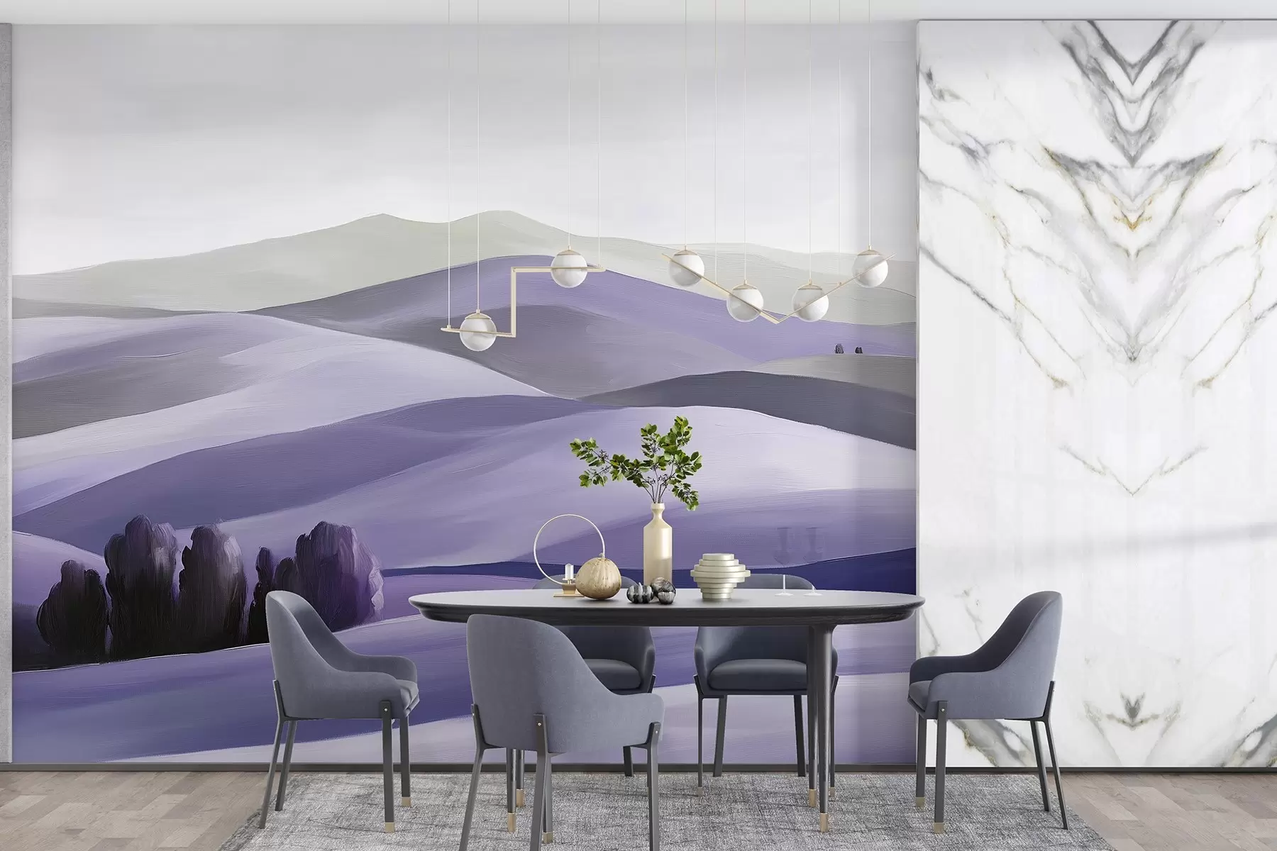 murales de pared Paisajes con árboles, Toscana, colores púrpura, estilo óleo w03880v3