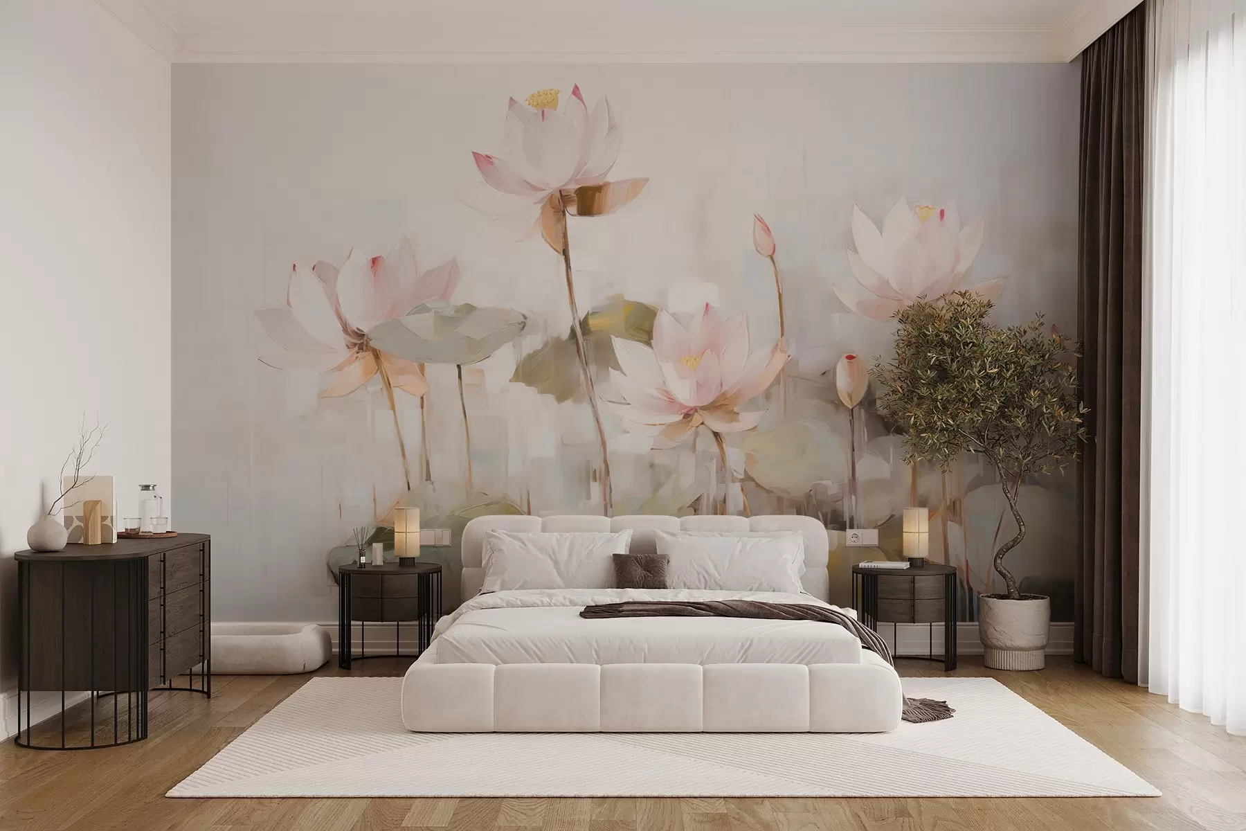 murales de pared Delicadas flores de loto pintadas con acrílico w09067