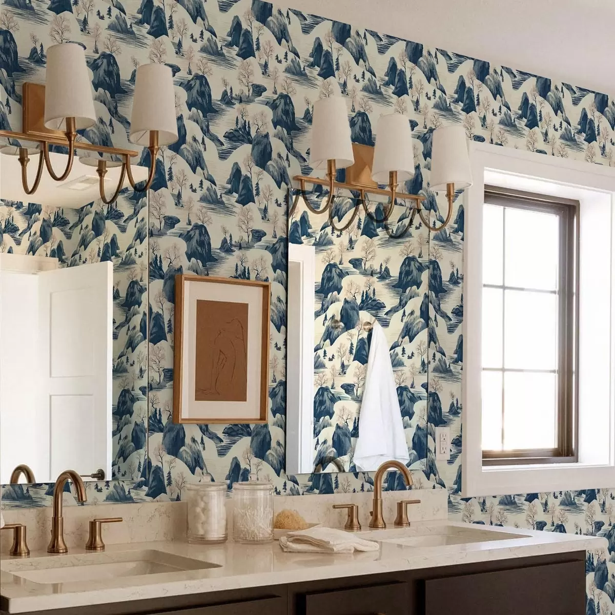 Papel pintado Paisajes de invierno con río de montaña en tonos azules a00103