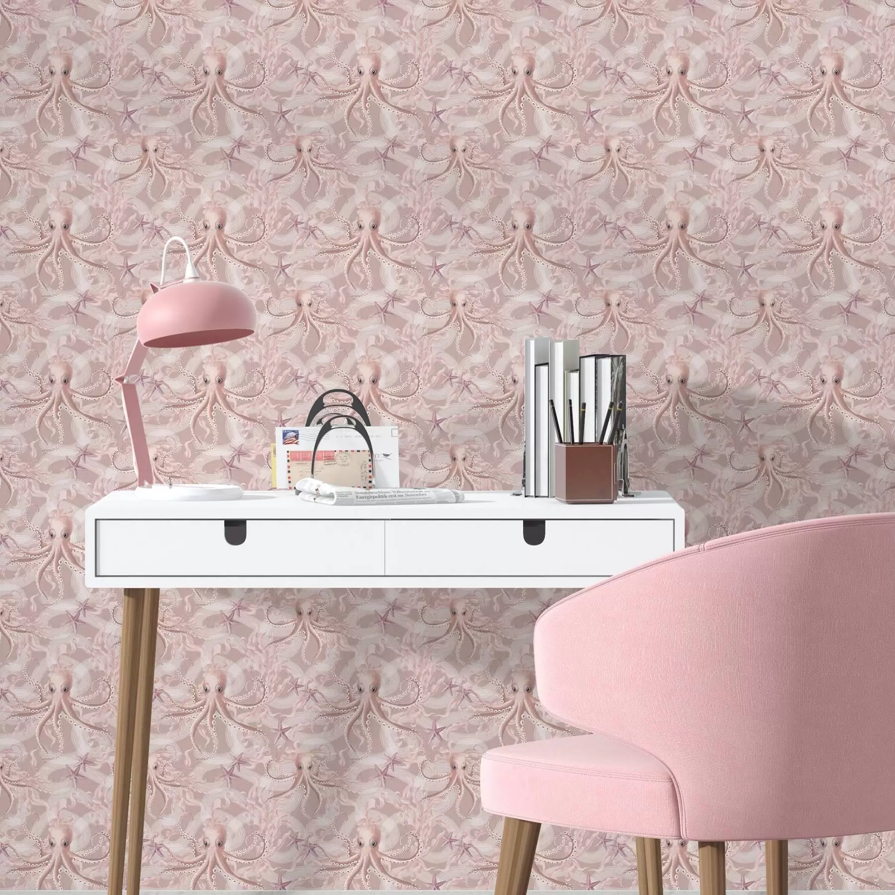 murales de pared Pulpos sobre fondo rosa a00120