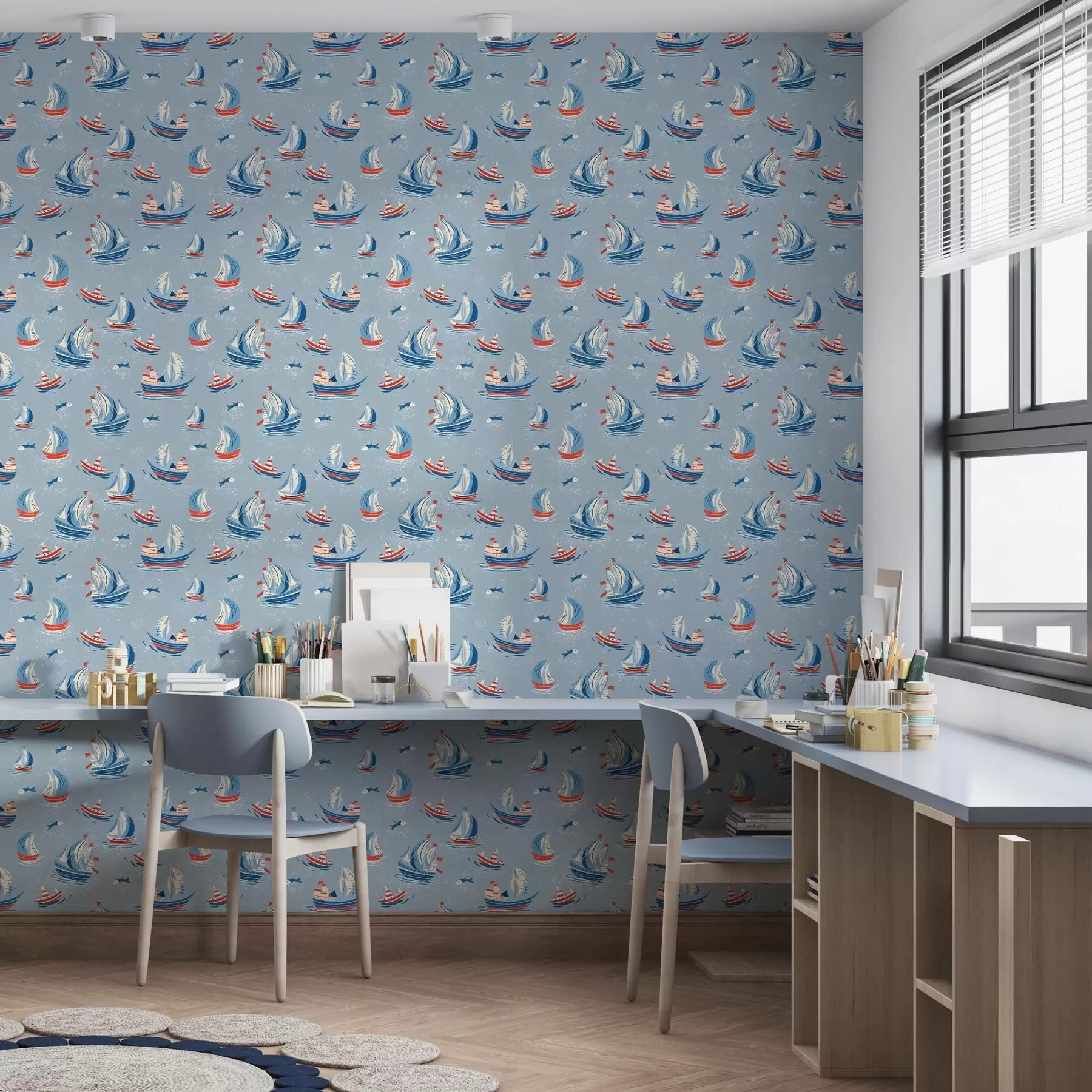 murales de pared Barcos sobre fondo azul a00126