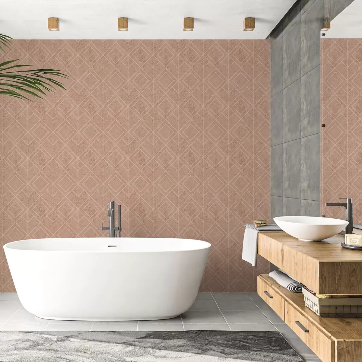 Papel pintado Rombos y líneas gráficas en tonos tierra a00141v1