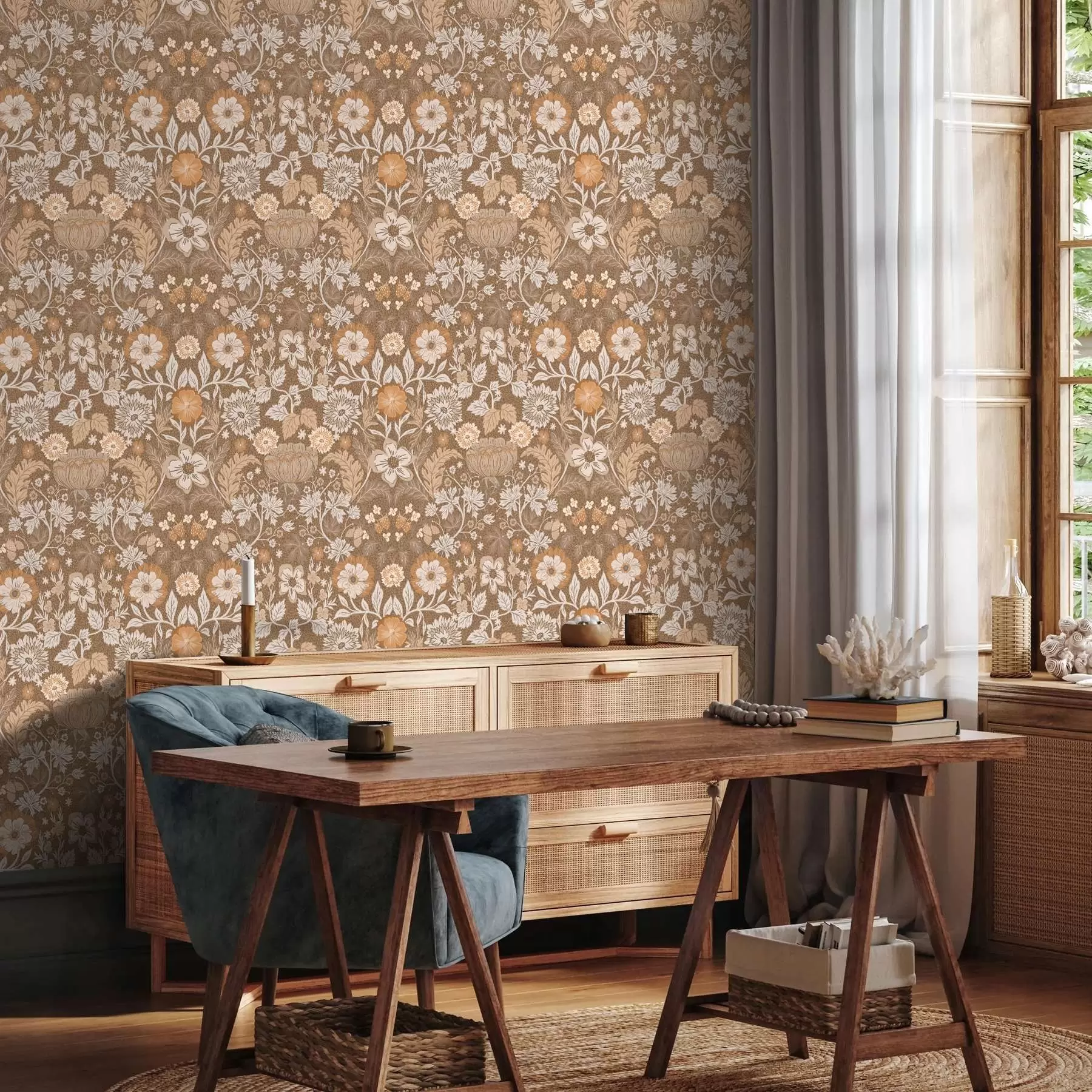 murales de pared Composición floral de terracota con ornamento a00145v1