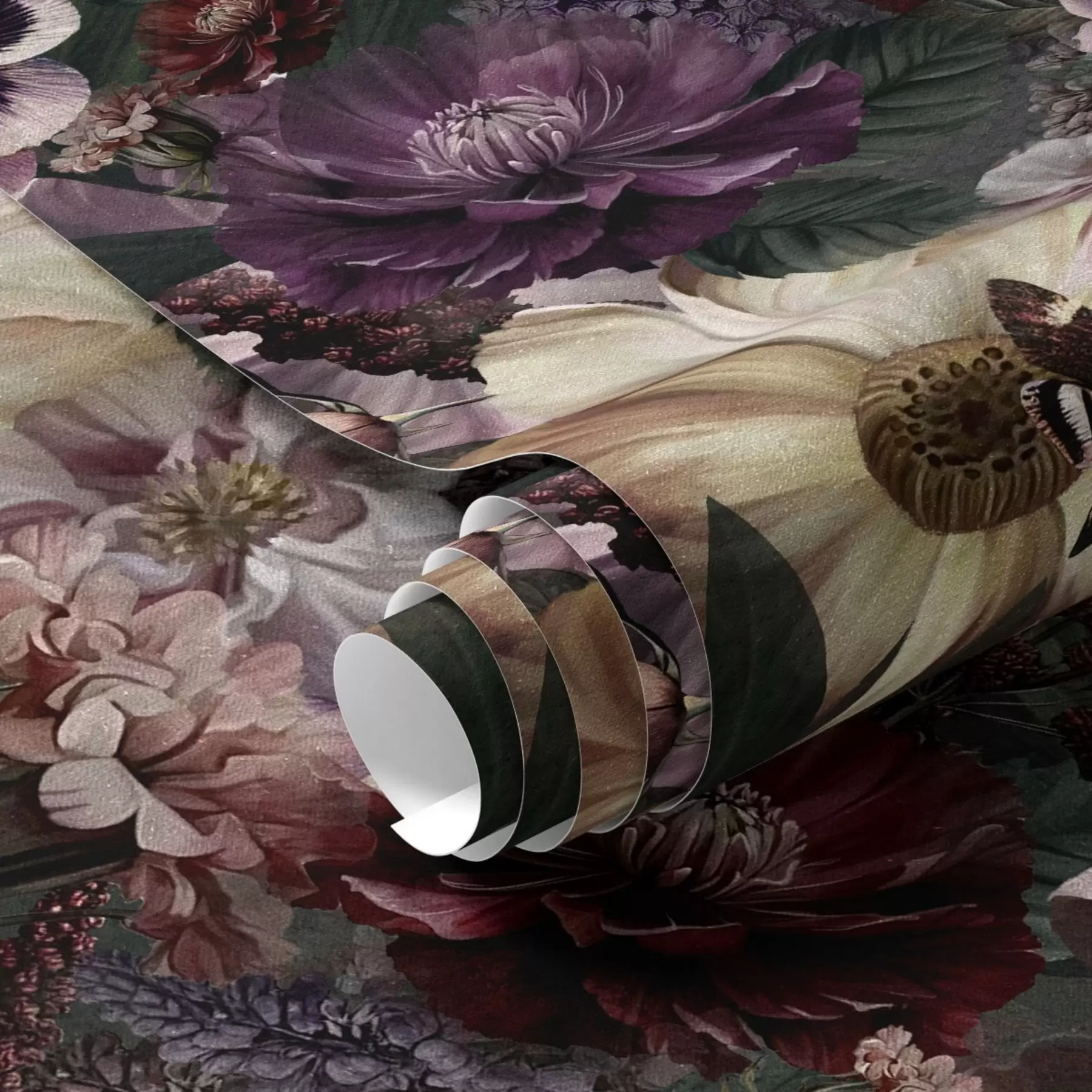 murales de pared Estampado floral artístico en colores oscuros a00147