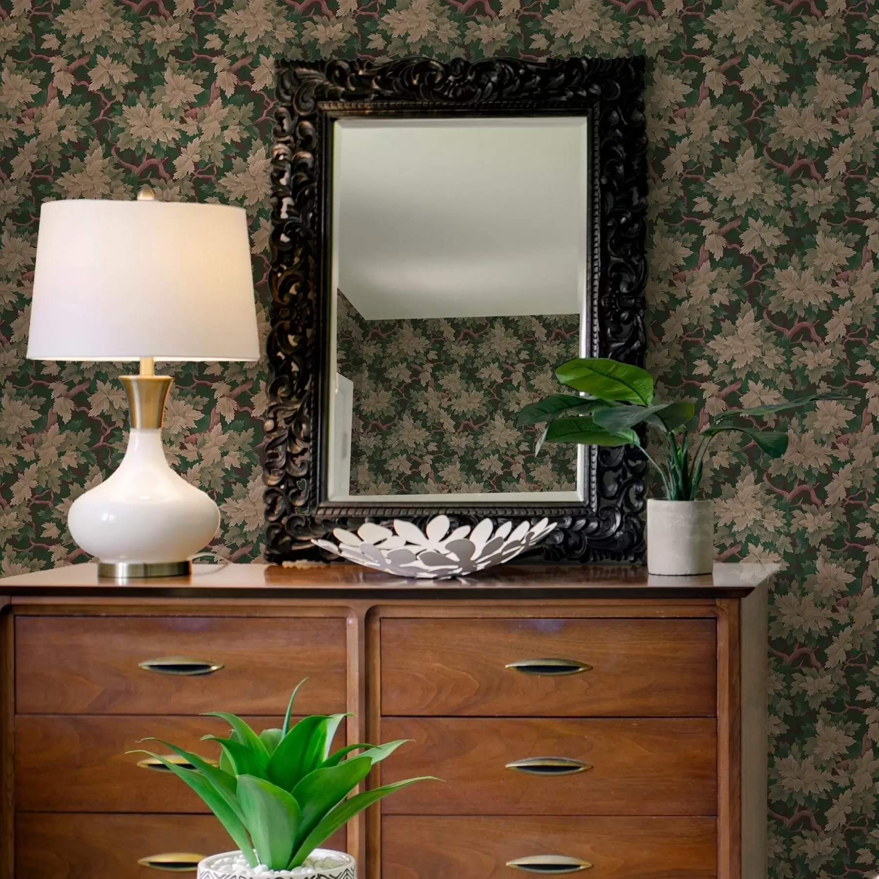 murales de pared Hojas en tonos cálidos sobre fondo oscuro a00151v1