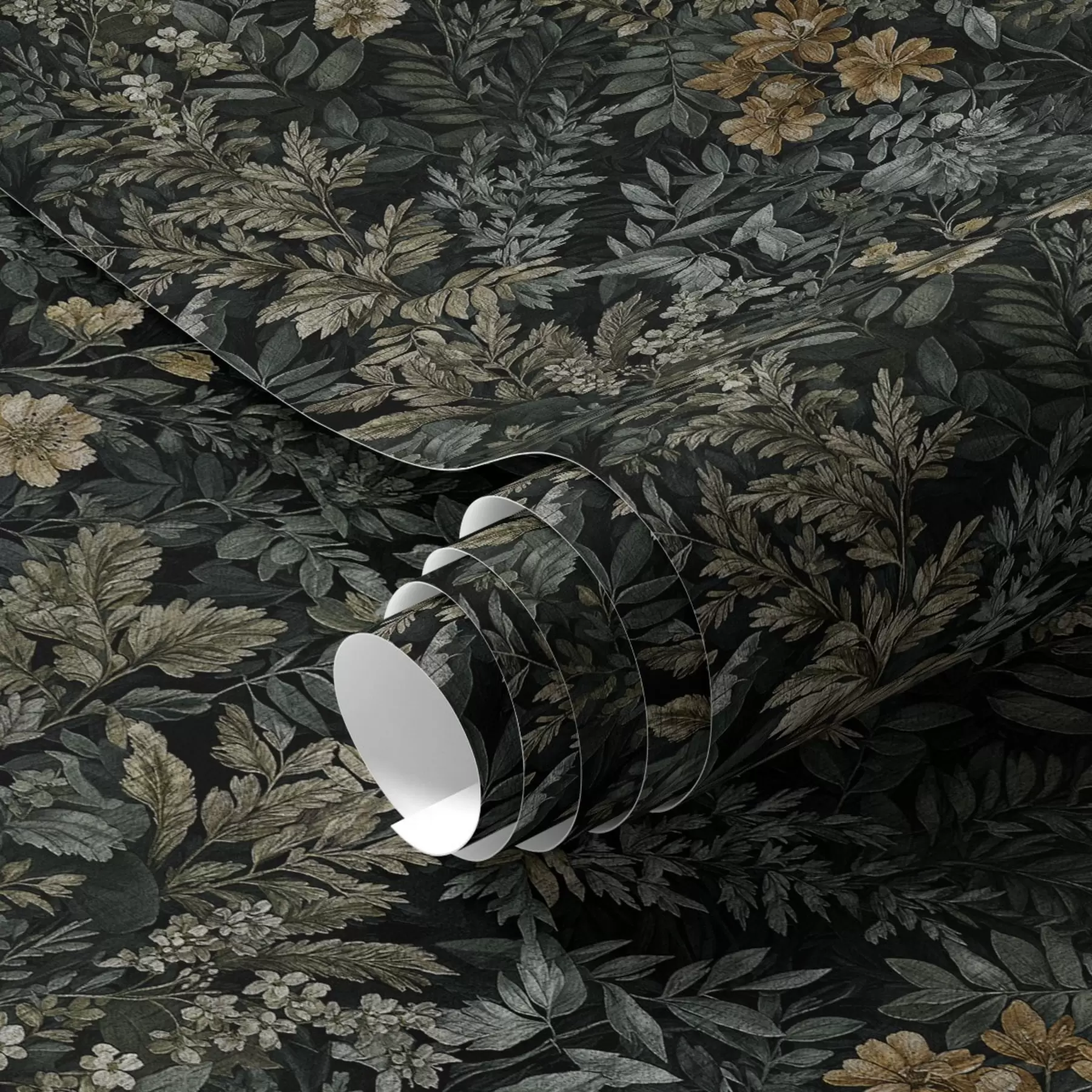 murales de pared Estampado oscuro con flores silvestres a00159