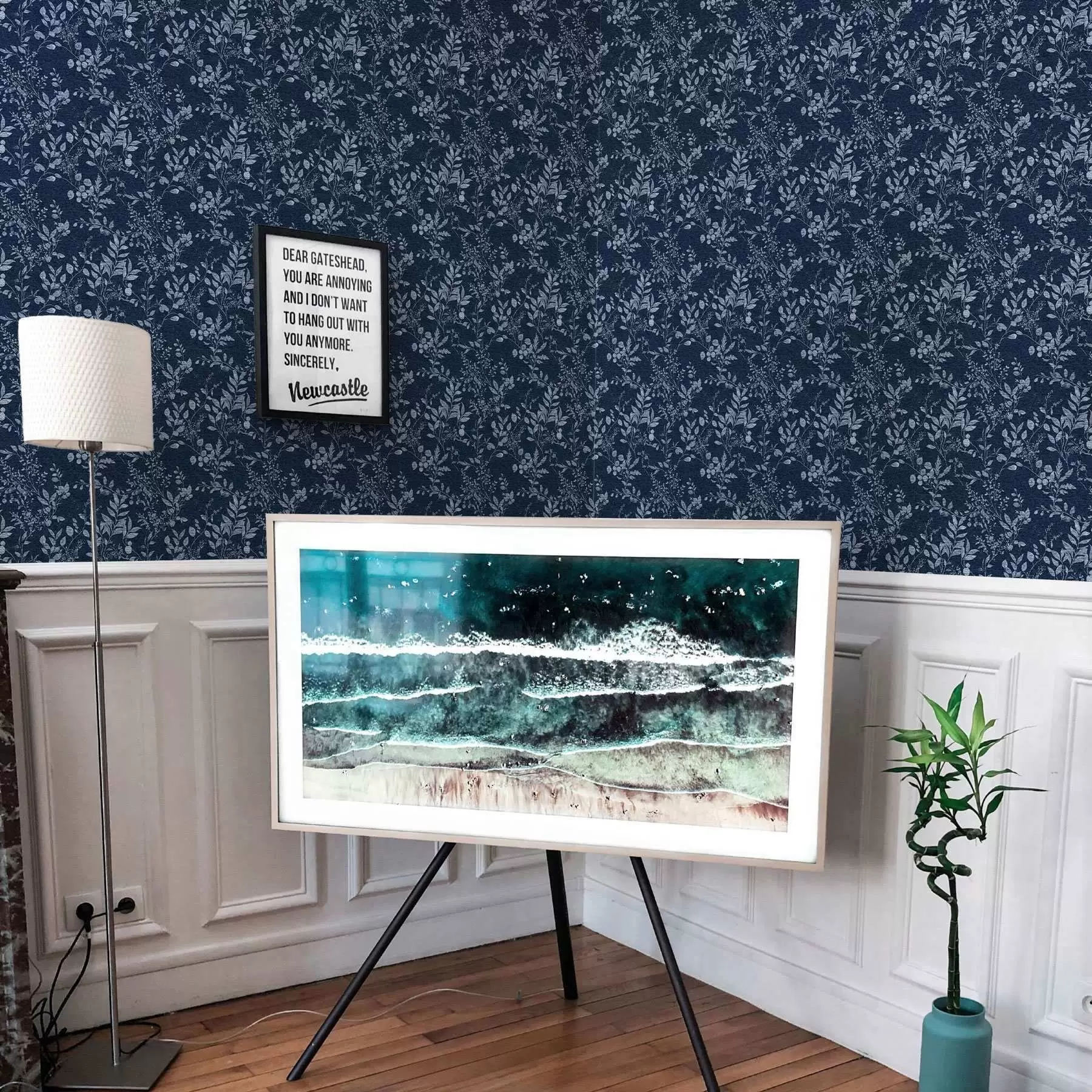 murales de pared Estampado botánico claro sobre fondo oscuro a00166