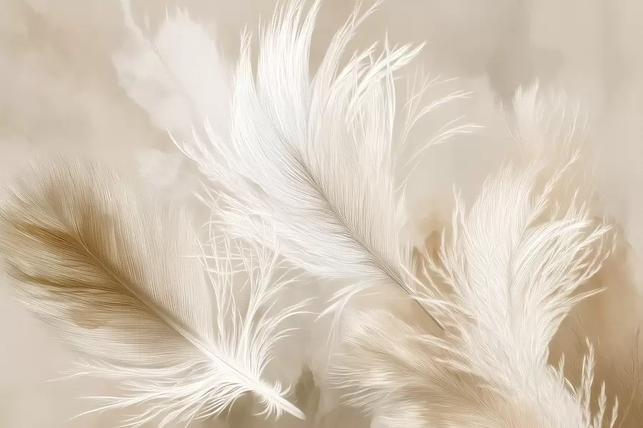 murales de pared Plumas voladoras sobre fondo beige w09102