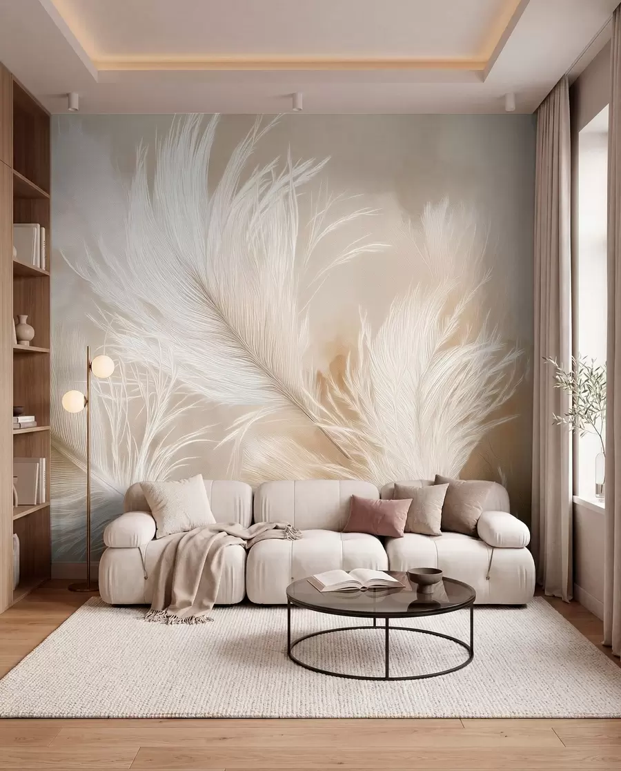 murales de pared Plumas voladoras sobre fondo beige w09102
